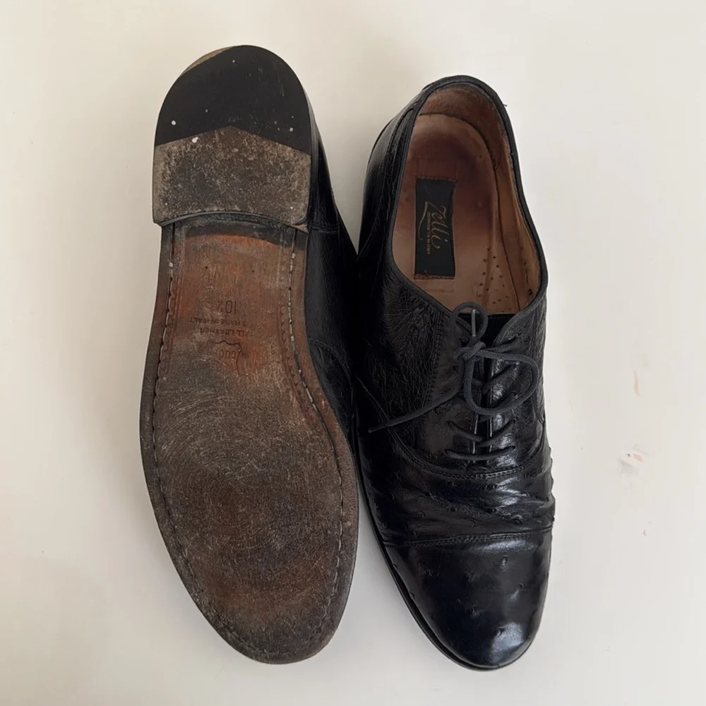 Ostrich leather Men black shoes size 10.5